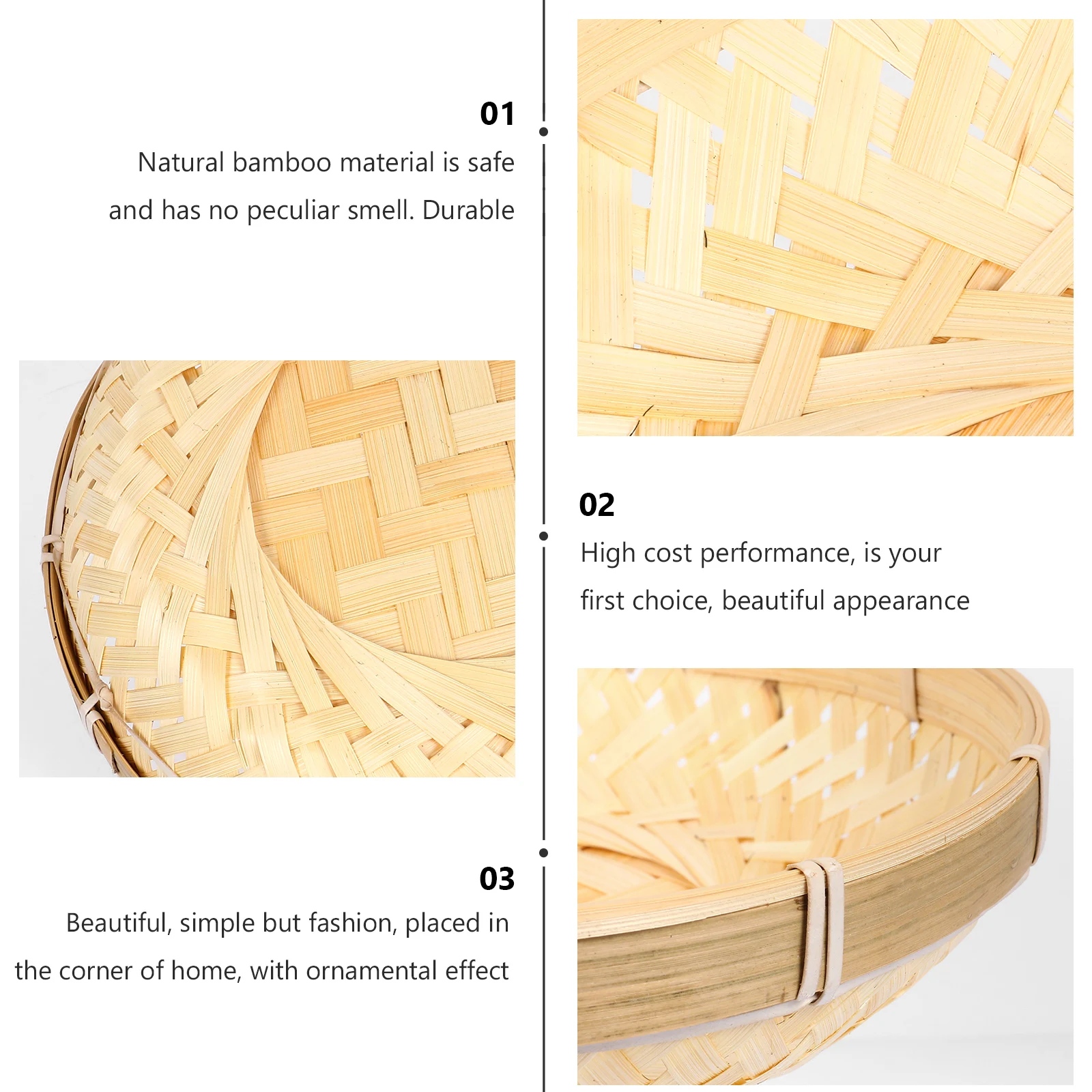 

Woven Bread Basket Fruit Plate Sturdy Food Tray Household Decoration Bamboo Serving Handmade Storage Picnic Snack