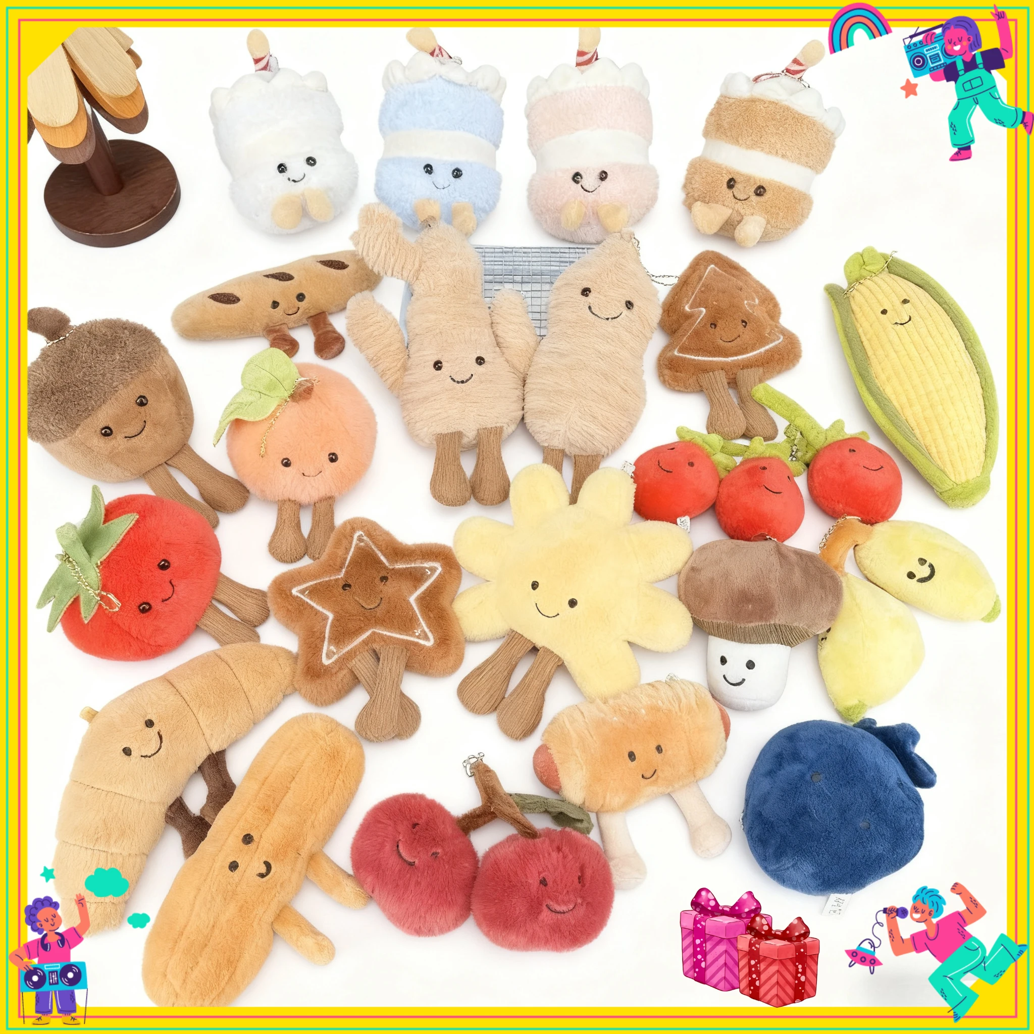 **=#Cute Plush Doll Pendant Car Hanging Ornament Bread Story Style Bag Accessories Vegetable Food Shapes Holiday Gift Decor