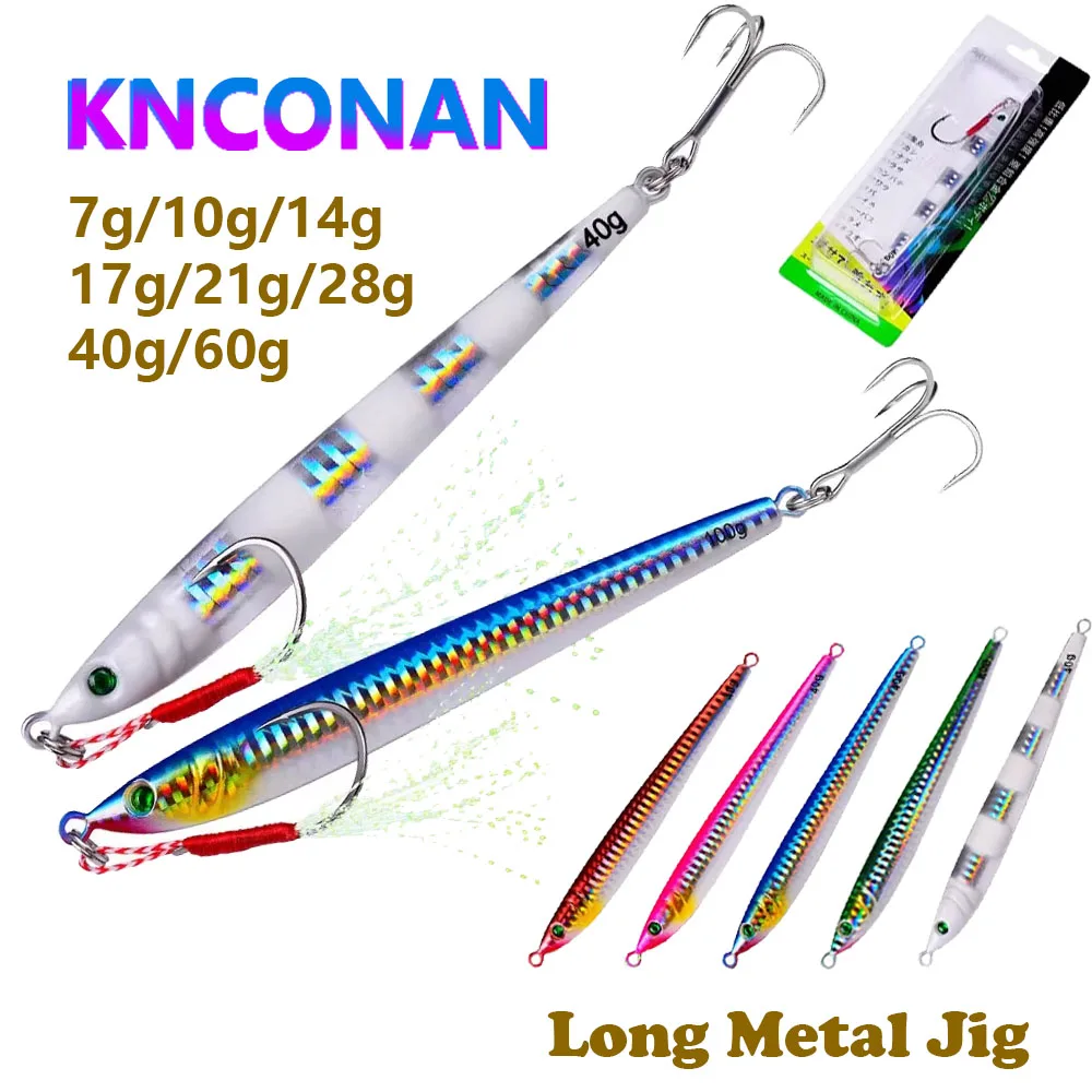 

Long Metal Jig Fishing Lure Slow Cast Jigging Spoon 7G 10G 14G 21G 28G 40G 60G 3D Eyes Artificial Shore Metal Bait Sea Tackle