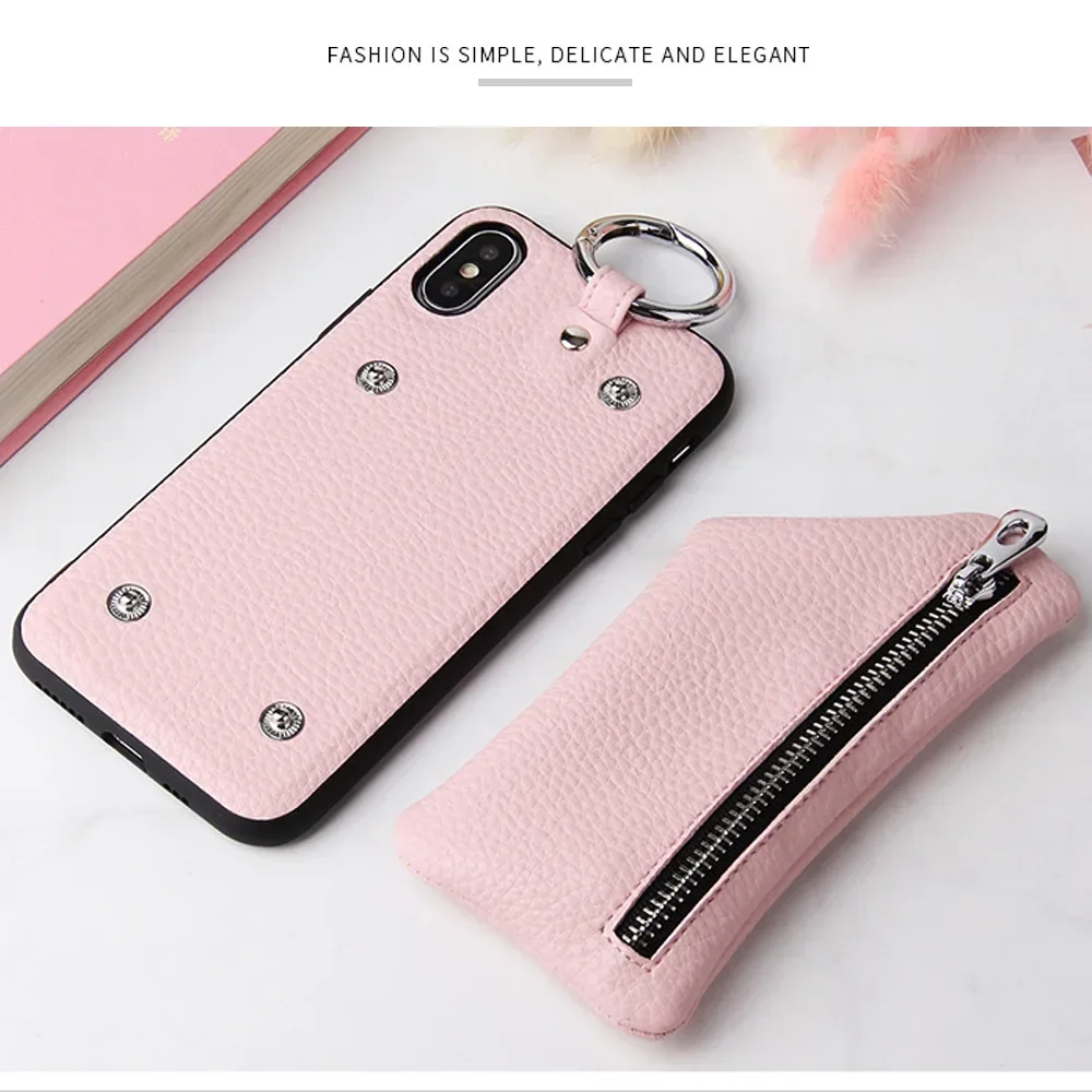 

Small Change Storage Bag Suitable for iPhone 14promax Phone Case 13mini 12pro Ring Zipper Card Case 11 Leather Protection Cover