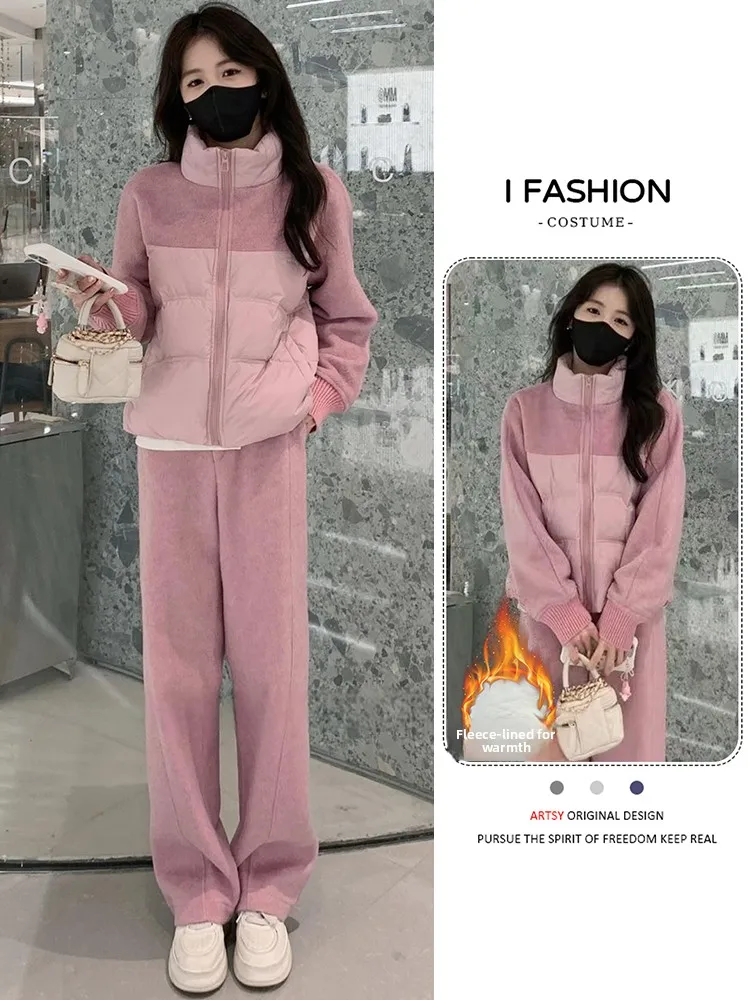 طقم سراويل Jaet قطنية دافئة من Faionable مكون من قطعتين للنساء من Thiened Fce مجموعة كاملة من السراويل الطويلة عالية الخصر