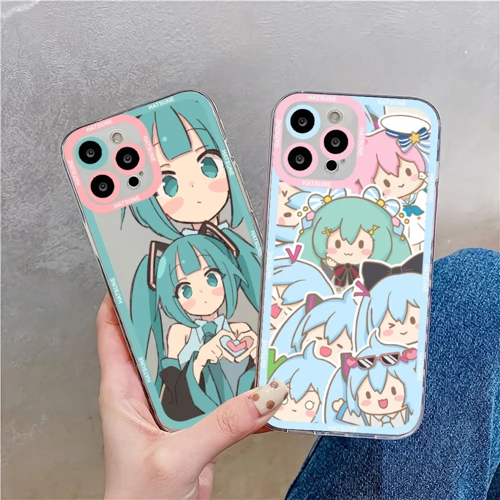 Cute H-Hatsune ponytail M-Miku Phone Case Phone Case For iPhone 11 12 Mini 13 14 Pro Max Transparent Shell