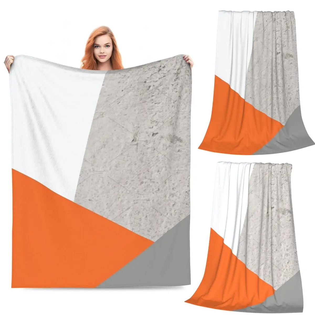 

Grey Orange And Concrete Color Block Blankets Fleece Sofa Throw Blankets for Couch Bedding Outdoor Throws Bedspread Quilt