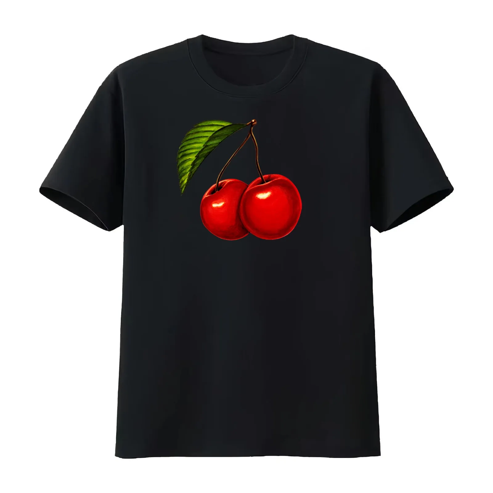 Cherry Pattern T-Shirt Summer Casual Cotton Tee Oversized Streetwear Tops Vintage Graphic Print Loose Fit Short Sleeve
