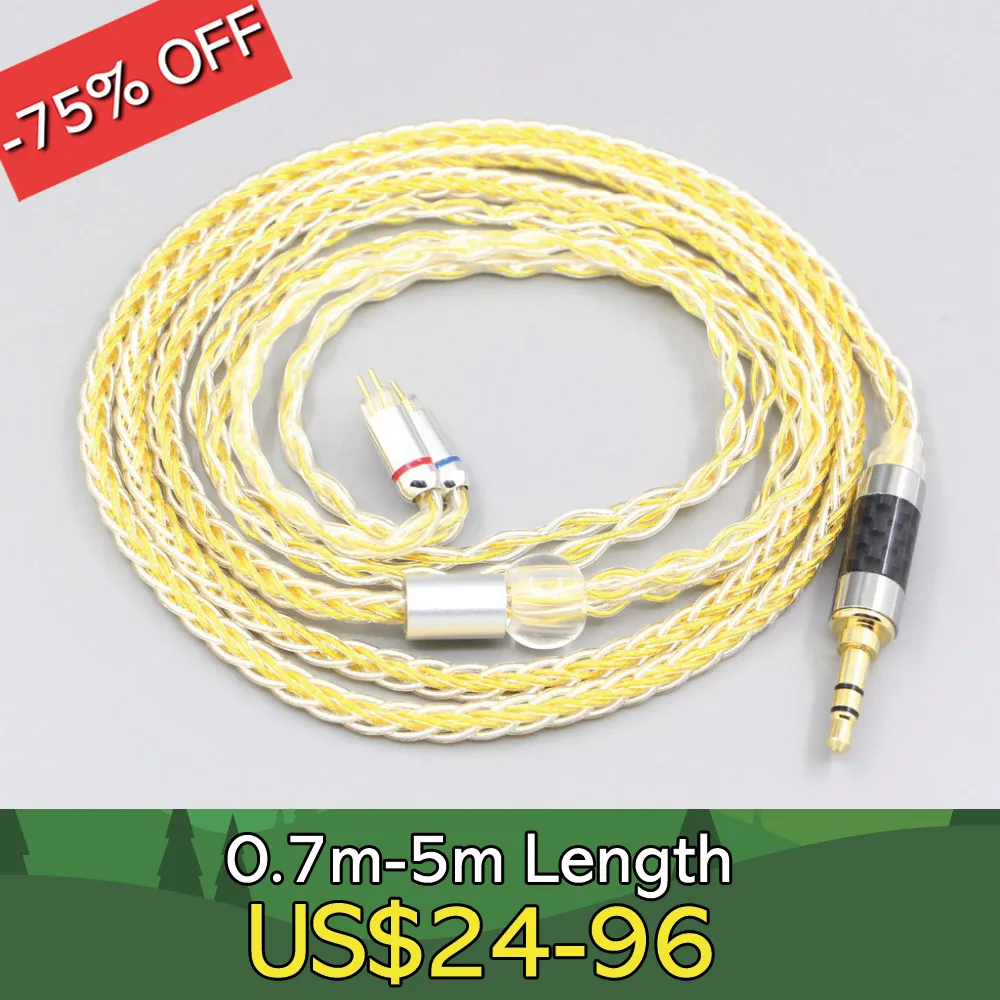 

8 Core OCC Silver Gold Plated Braided Earphone Cable For 0.78mm BA Custom W4r UM3X UM3RC JH13 High Step LN007295