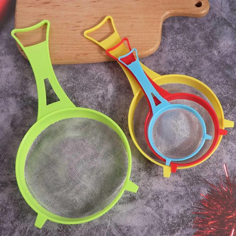 4Pcs/Set Baking Tool Plastic Flour Sieve Fine Mesh Multi Size Scoop Strainer with Handle Colander Icing Sugar