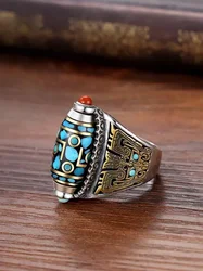 Buddhastone Silver Color Premium Nine Eyed Bead Ring for Men's Trendy Ins Knitted Vintage Personalized Open Jewelry