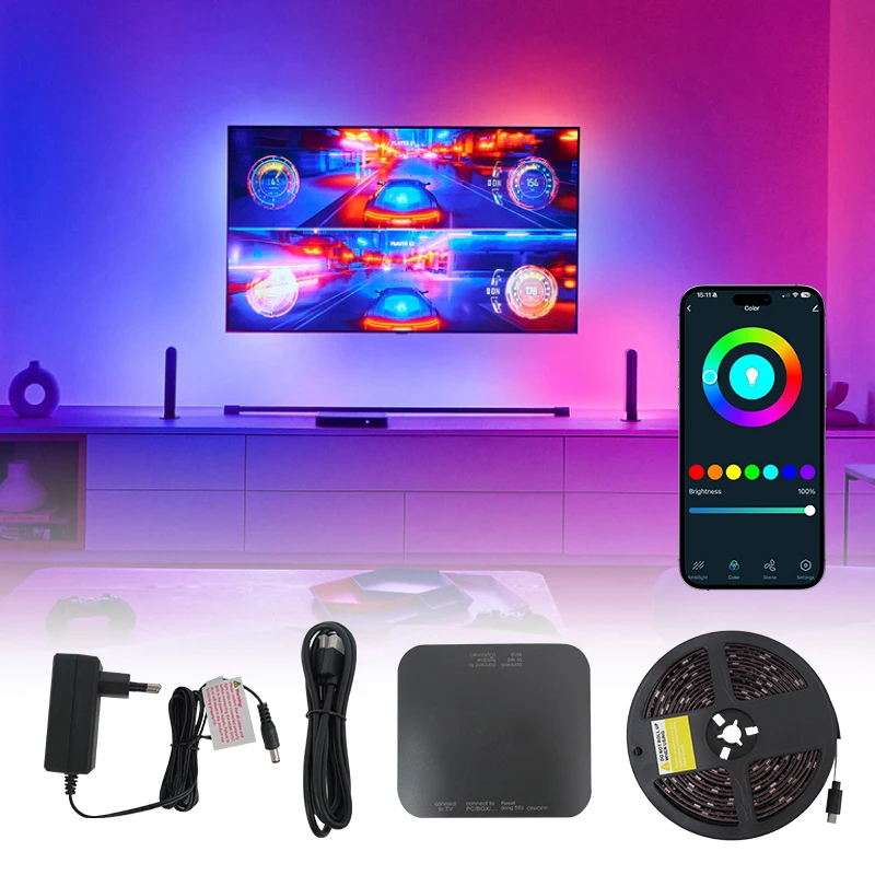 LED light strip installed behind a TV