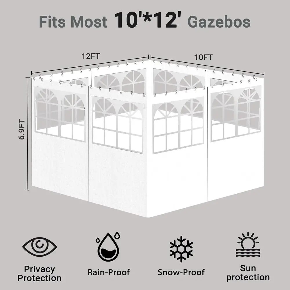 ผ้าม่านกันน้ำสำหรับศาลาพักผ่อนกลางแจ้งแบบสากล พร้อมหน้าต่าง PVC ผนังกั้นความเป็นส่วนตัว 4 แผง สำหรับลานเฉลียงและสวนหลังบ้าน