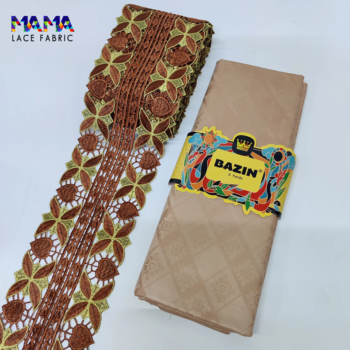 5+5 Yards African Lace Fabric Bazin Riche Brocade With Ribbons For DIY 100% Cotton Original Brocade For Wedding Dresses Laces