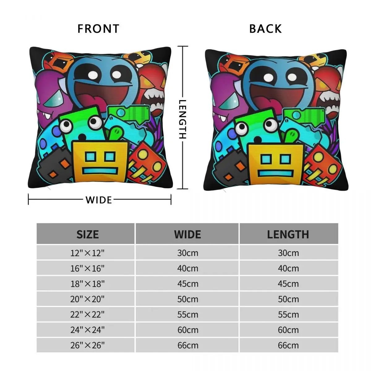 Geometry Dash Square Pillowcase Polyester Linen Velvet Printed Zip Decor Pillow Case Car Cushion Cover 45x45