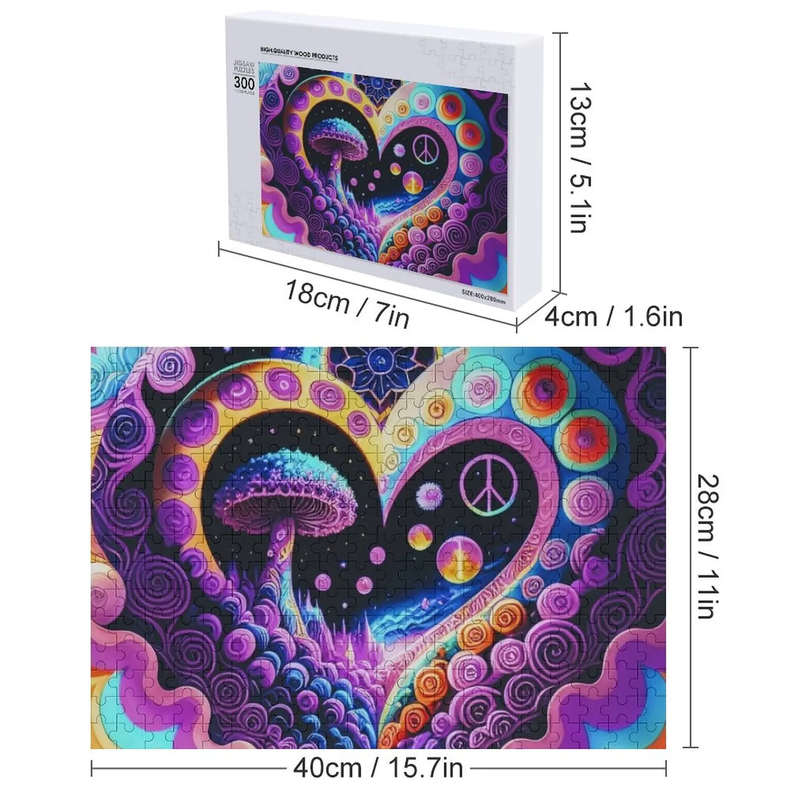 Rompecabezas de paz, amor y setas, imagen personalizada, rompecabezas con nombre de madera