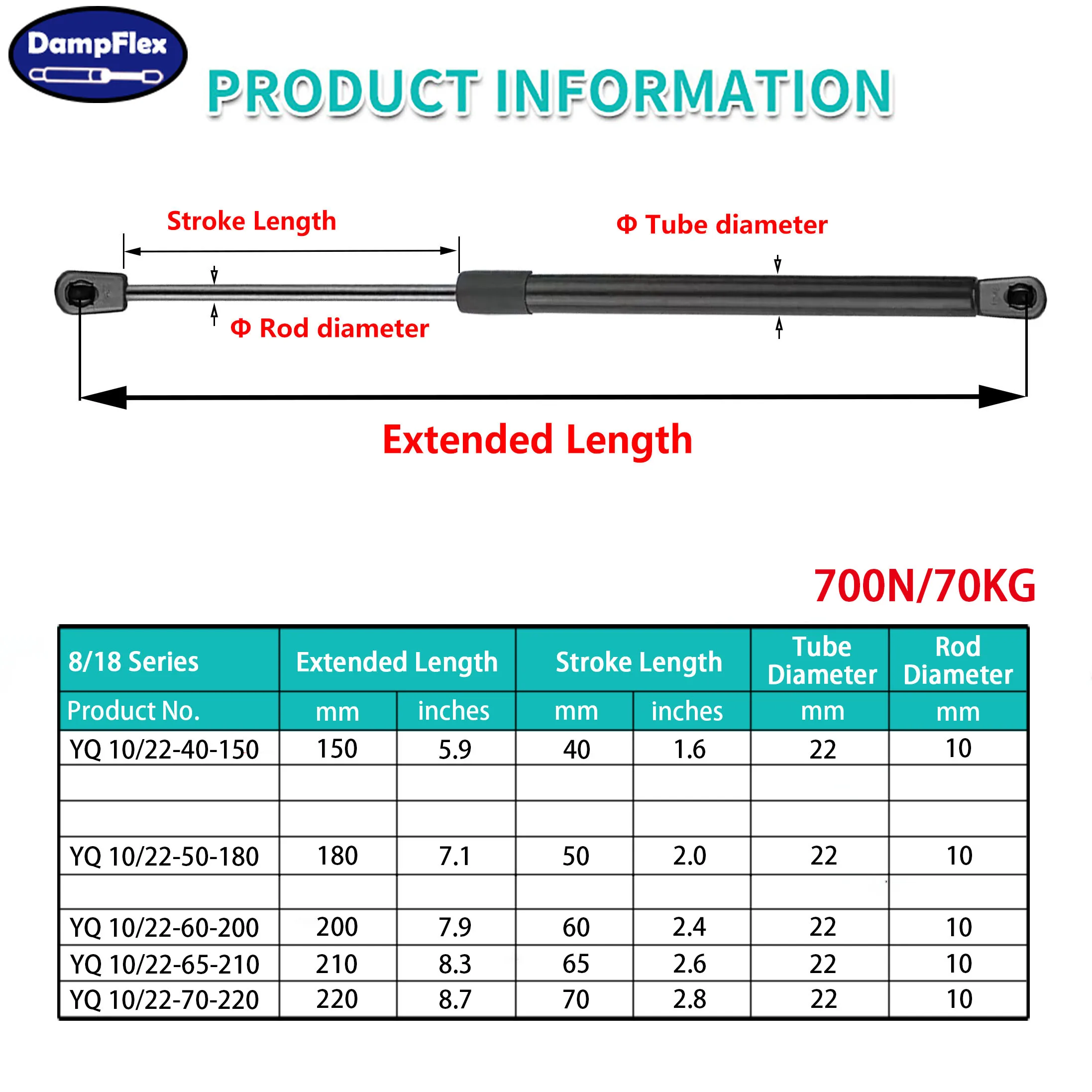 1PC 700N 150-220mm Universal Gas Struts Ball Sockets Lift Support Storage Hood Trunk Window Lift Lid Support Car Shock Absorbers