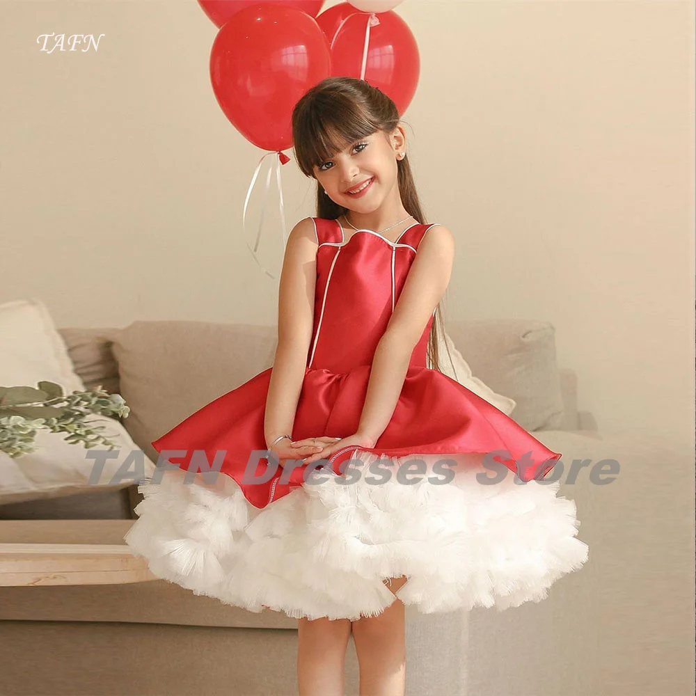 

TAFN Red Birthday Party Dresses for Girls A-line Mini Ball Gown Sleeveless vestido de festa de casamento Photo Sooting