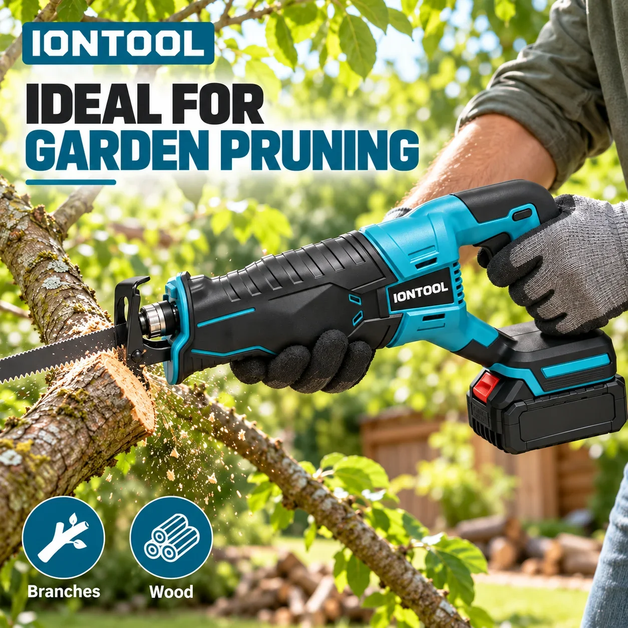 IONTOOL 3000rpm Cordless Handheld Reciprocating Saw For Tree Roots Cutting Rubber Mat Cutting and Fence Rail Cutting