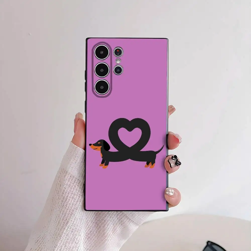 かわいいダックスフントのスマホケース、Sシリーズ（S21、S22、S23、S24、S25、FE、Plus、Ultra）対応、TPU素材で肌に優しいソフトケース