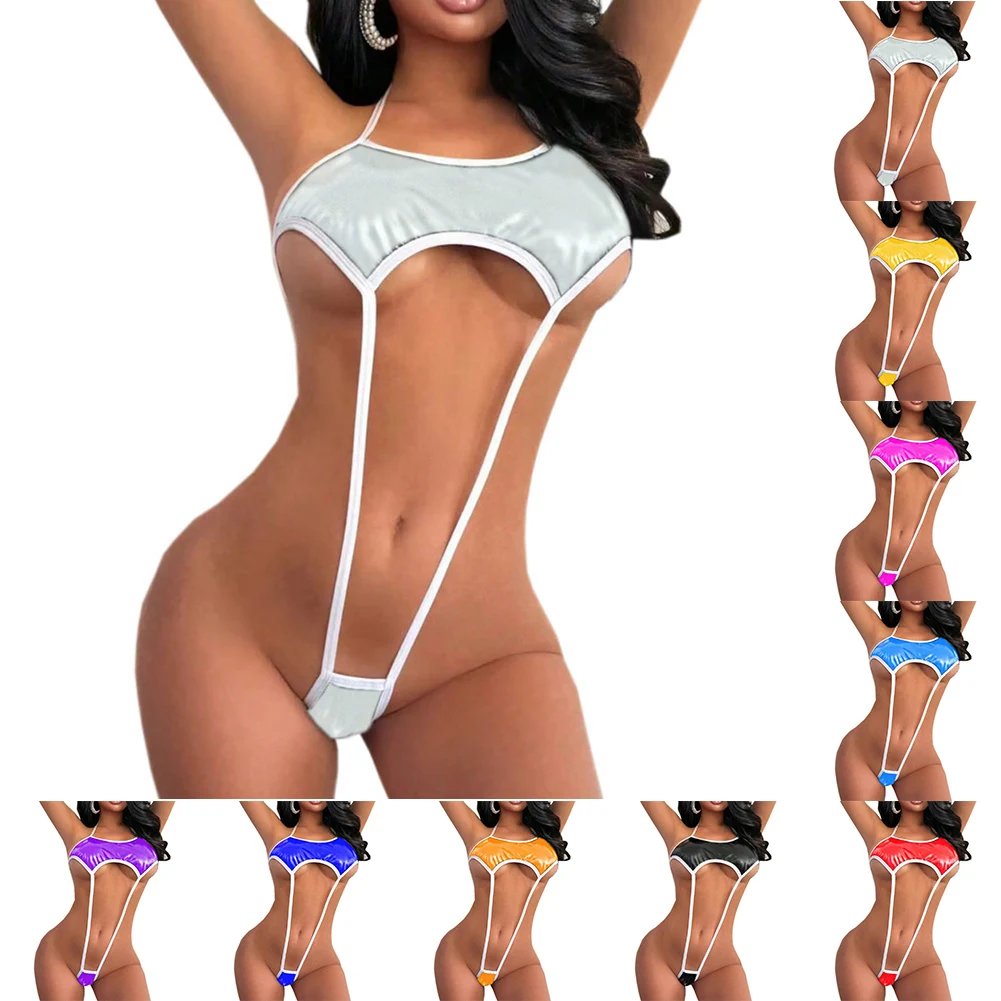 Costume da Bagno Bikini Senza Schienale, Set Bikini Sexy con Ritagli, Effetto Bagnato, Tessuto Leggero ed Elastico, Condizioni Nuove di Zecca