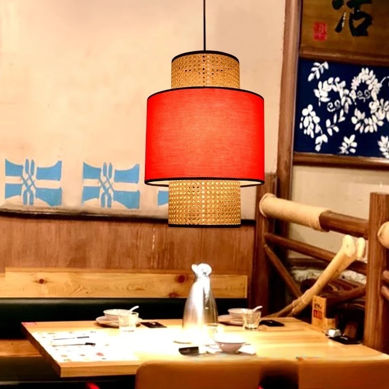 

Japanese Restaurant Pendant Light Teahouse Specialty Corridor Hallway Lamp Countryside Study Bamboo Woven Ceiling Lights Fixture