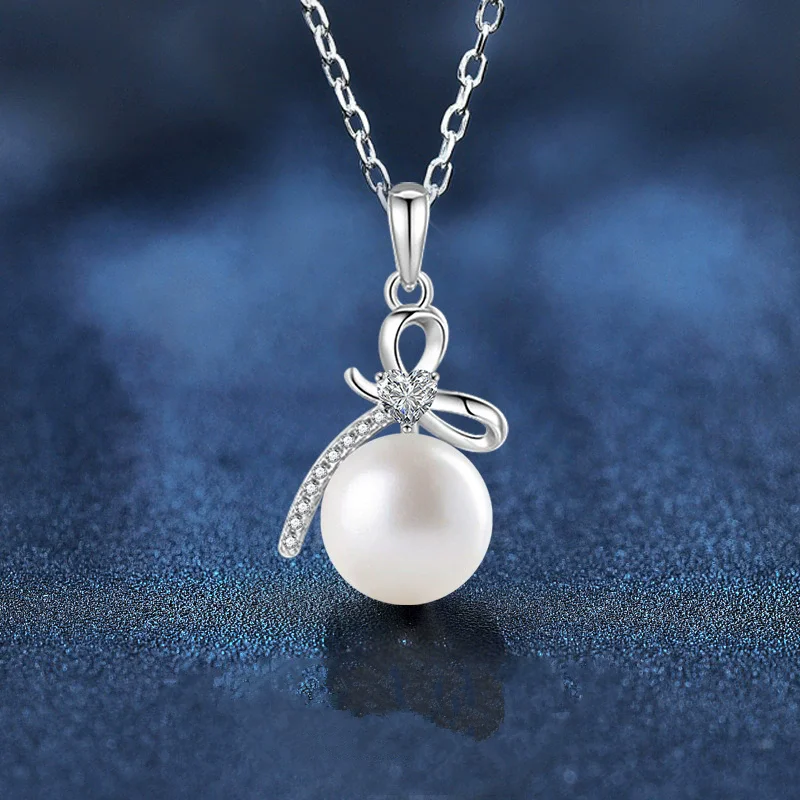 

S925 sterling silver women's necklace gold-plated moissanite bow pearl popular fashion jewelry couple accessories