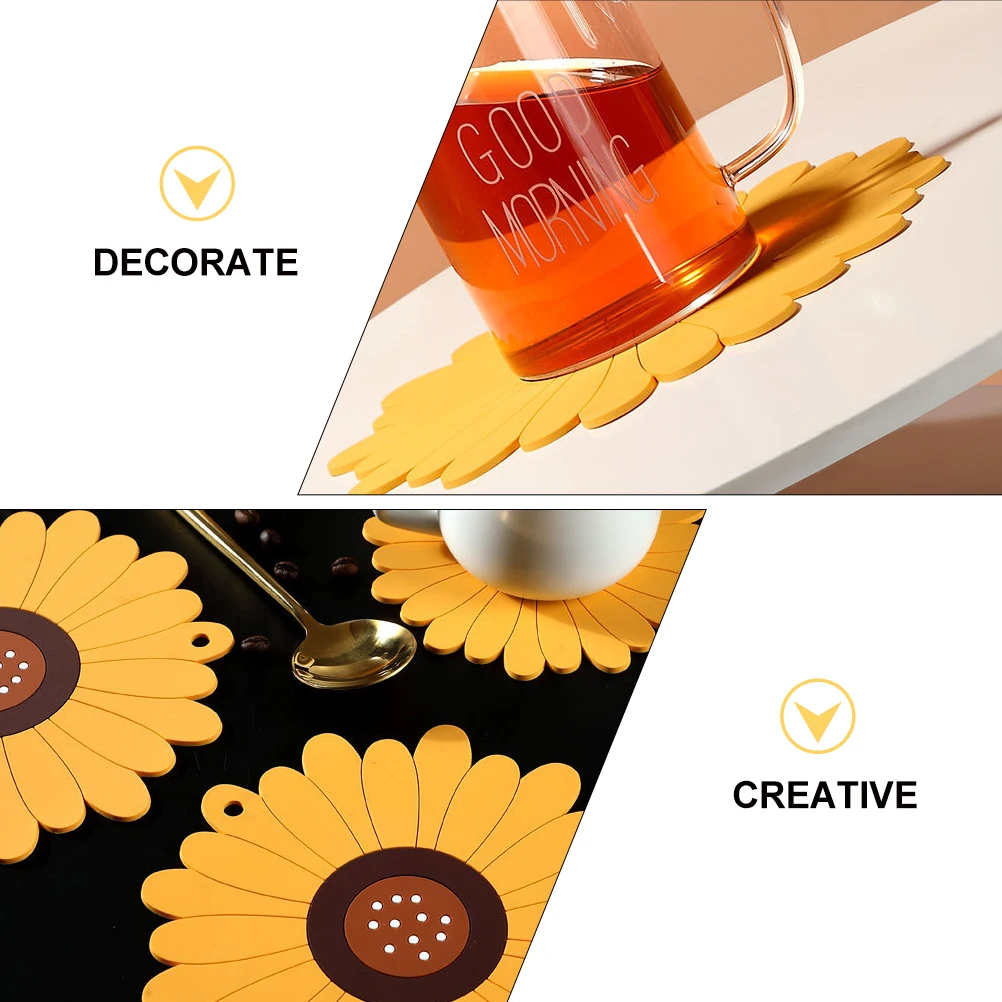 Sunflower Silicone Pot Holder Heat Insulated Cup Mat Foldable Drinking Coasters Silica Gel Shape Home Decor Banquet Gift