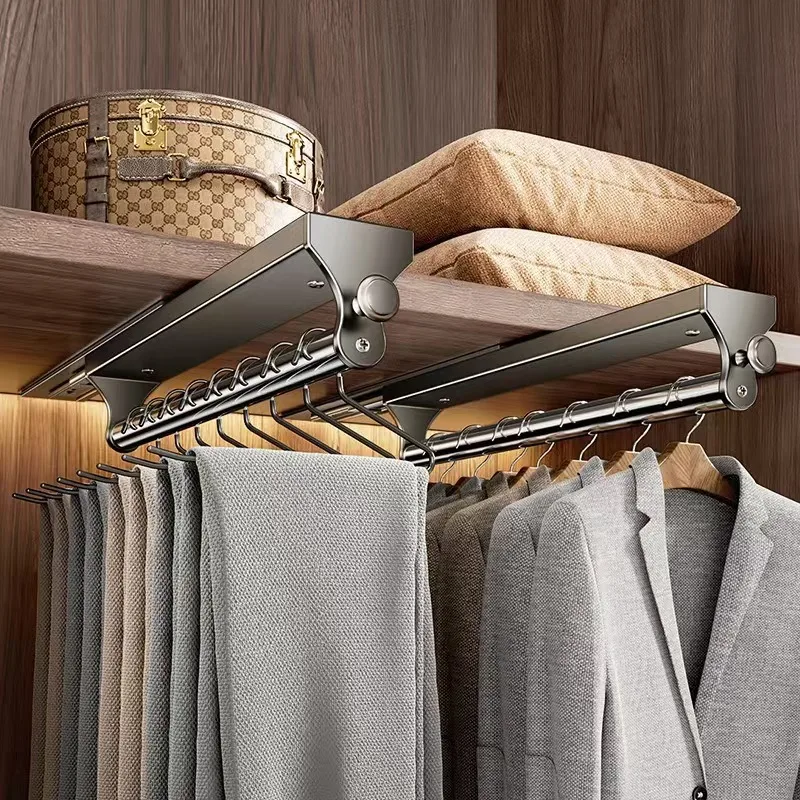 

Pull Out Pants Hanger Built In Slide Rail Top Mounted Extendable Clothes Rack For Home Wardrobe Storage