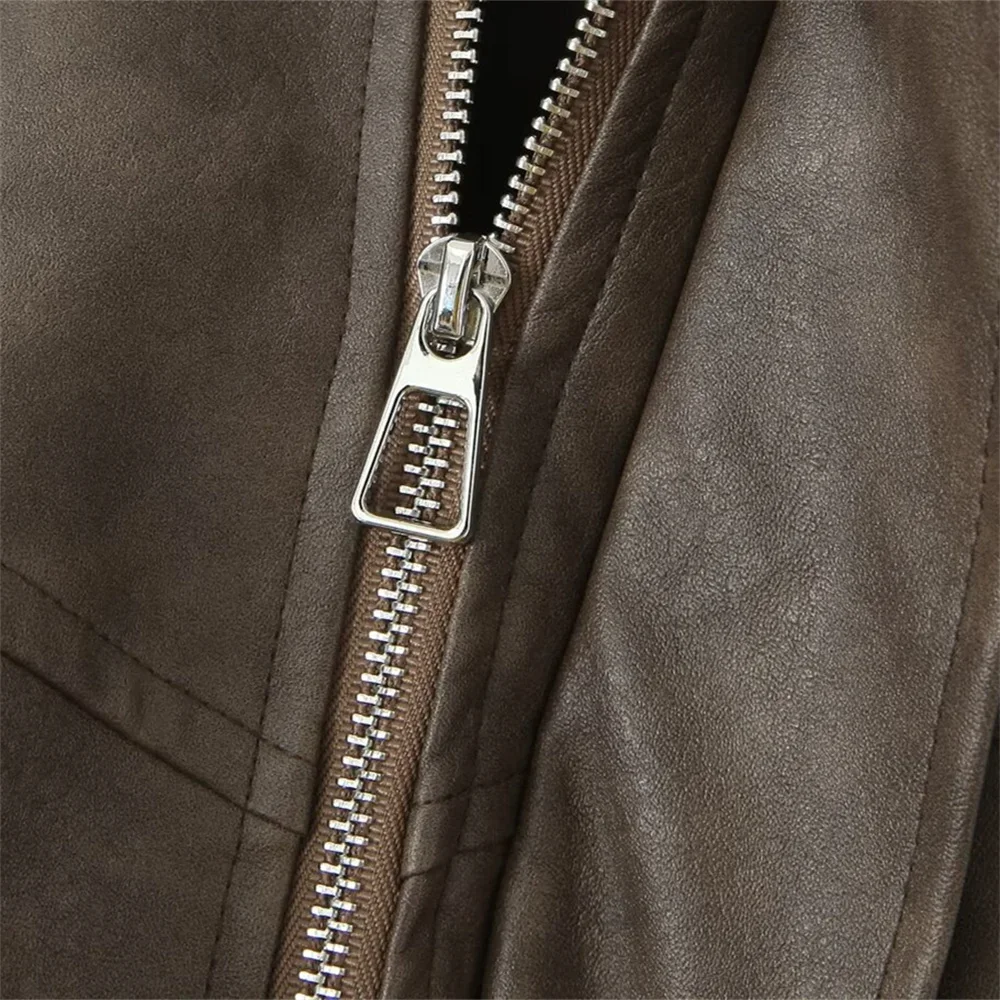 Pop 2024 outono novo produto moda feminina lazer versátil gola flip manga curta casaco de couro