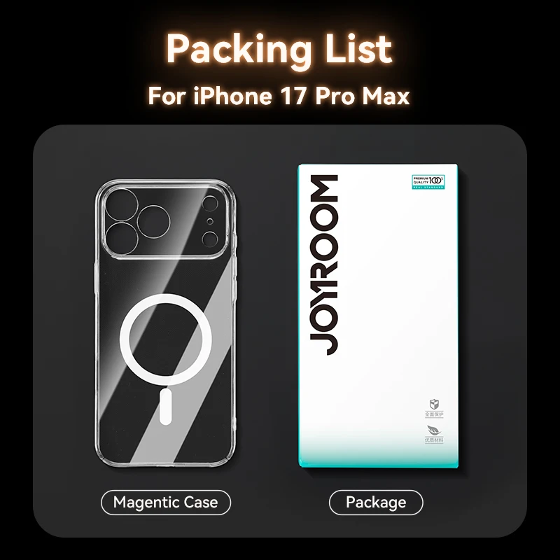 Funda magnética Joyroom para iPhone 17 16 Pro Max, transparente anti-amarillamiento con carga inalámbrica, delgada 7