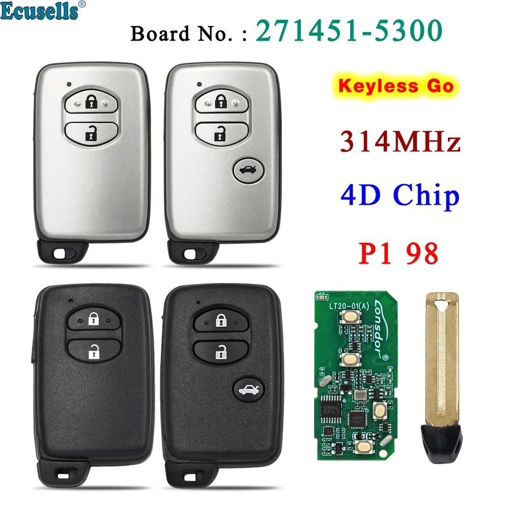 Ecusells 2/3 Button Smart Prox Remote Key Fob FSK 314MHz ID74 Chip for Toyota Prius Aqua Ractis Belta Vitz Corolla 271451-5300