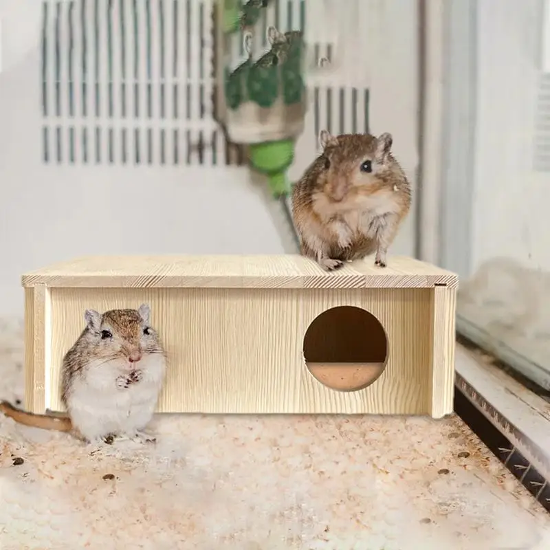 Multi-chamber Hamster House Maze Rectangle 2-Chamber Hamster Hideout Wooden House Small Animal Tunnel Toys Chamber-Maze Hamster