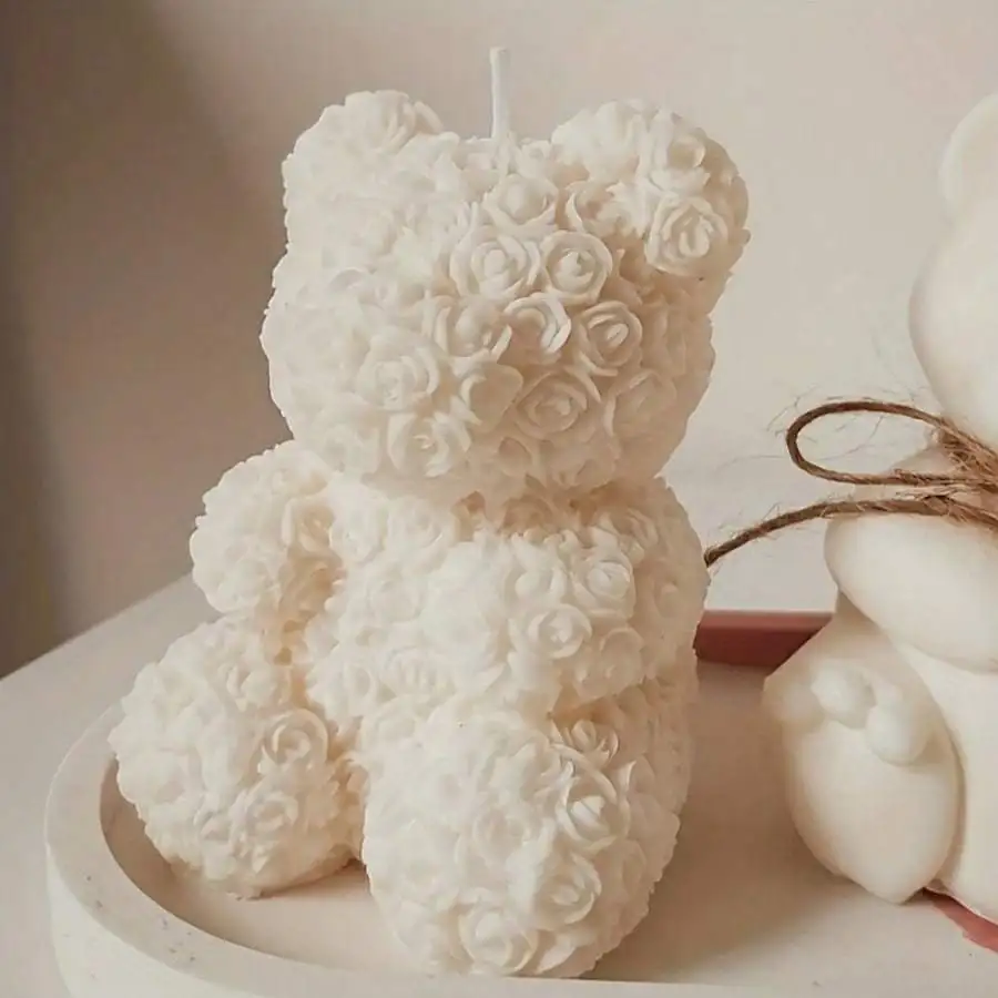 Molde de resina para fundición, molde 3D de oso rosa para velas de cera y yeso, molde de cera de oso para regalo, regalo de resina epoxi DIY con diseño de flor y animal, molde para jabón