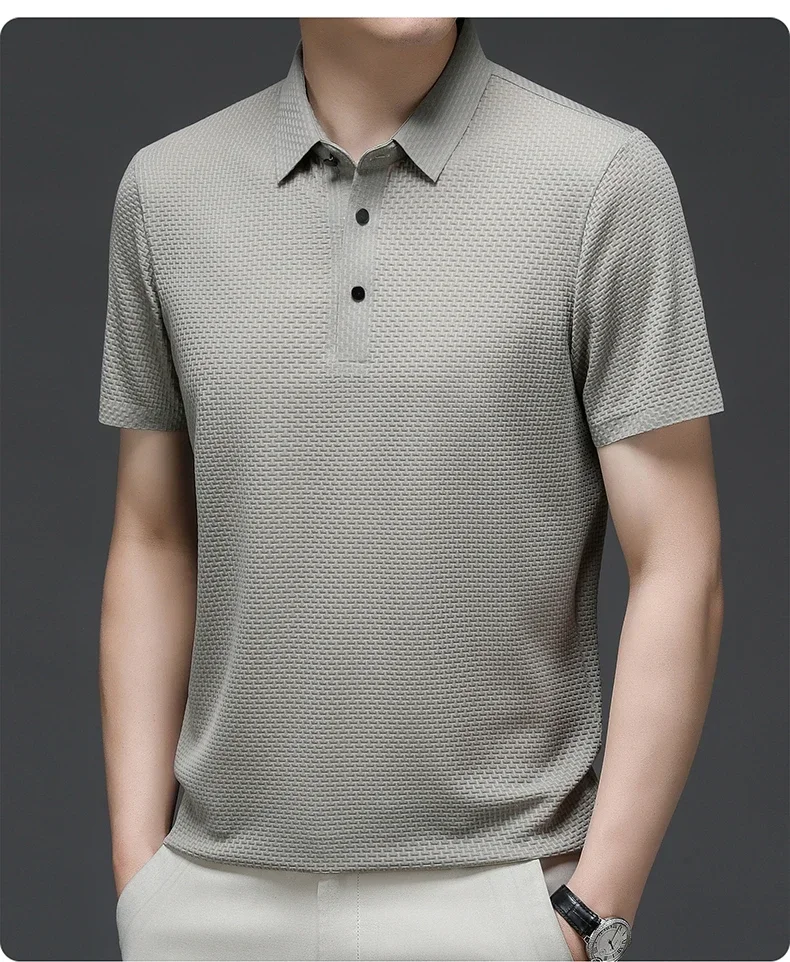 Sommer Neue männer Lop-up Hohl kurzarm Polo-Shirt Eis Seide Marke Kleidung Atmungsaktive Business-Mode T-Shirt männlichen Bis 6XL – Detail 36