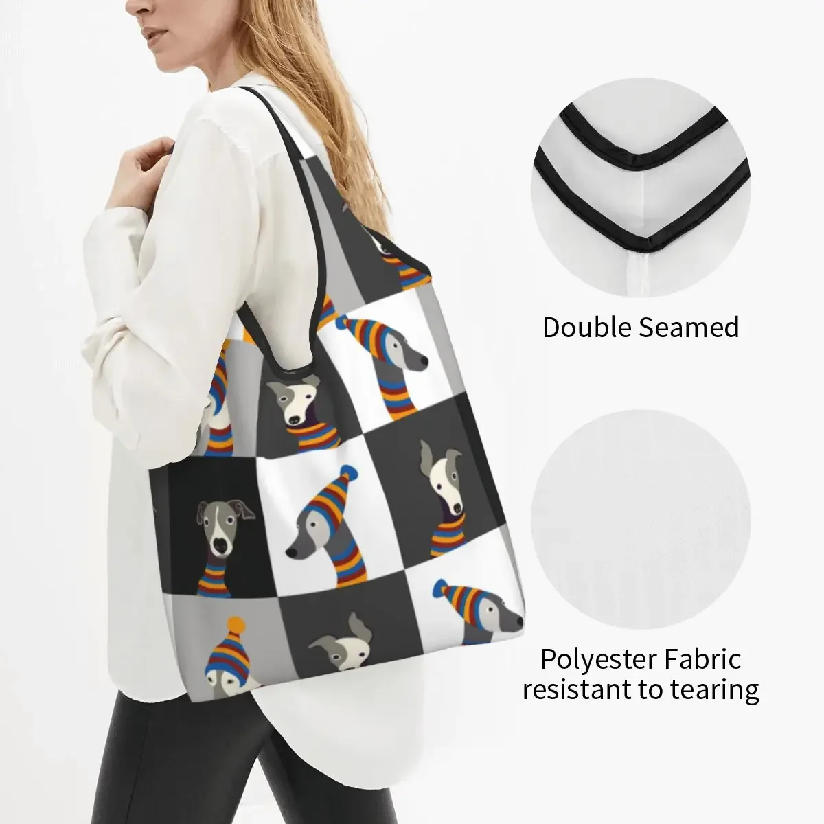 Cartoon Windhund Whippet Hund Lebensmittel einkauf Einkaufstaschen Frauen Mode Windhund Hound Shopper Umhängetaschen große Handtasche