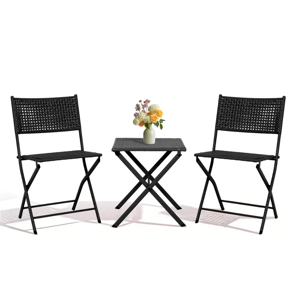 

3-Piece Folding Bistro Set: Premium Steel Outdoor Furniture, Portable Rust-Resistant Table & Chairs for Balcony/Garden