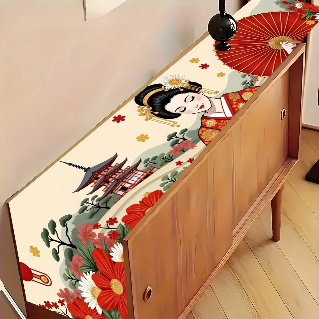 【Japanese Elegance】Traditional Kimono Print Table Runner, Washable & Reusable, Restaurant Decor or Celebration Table Runner