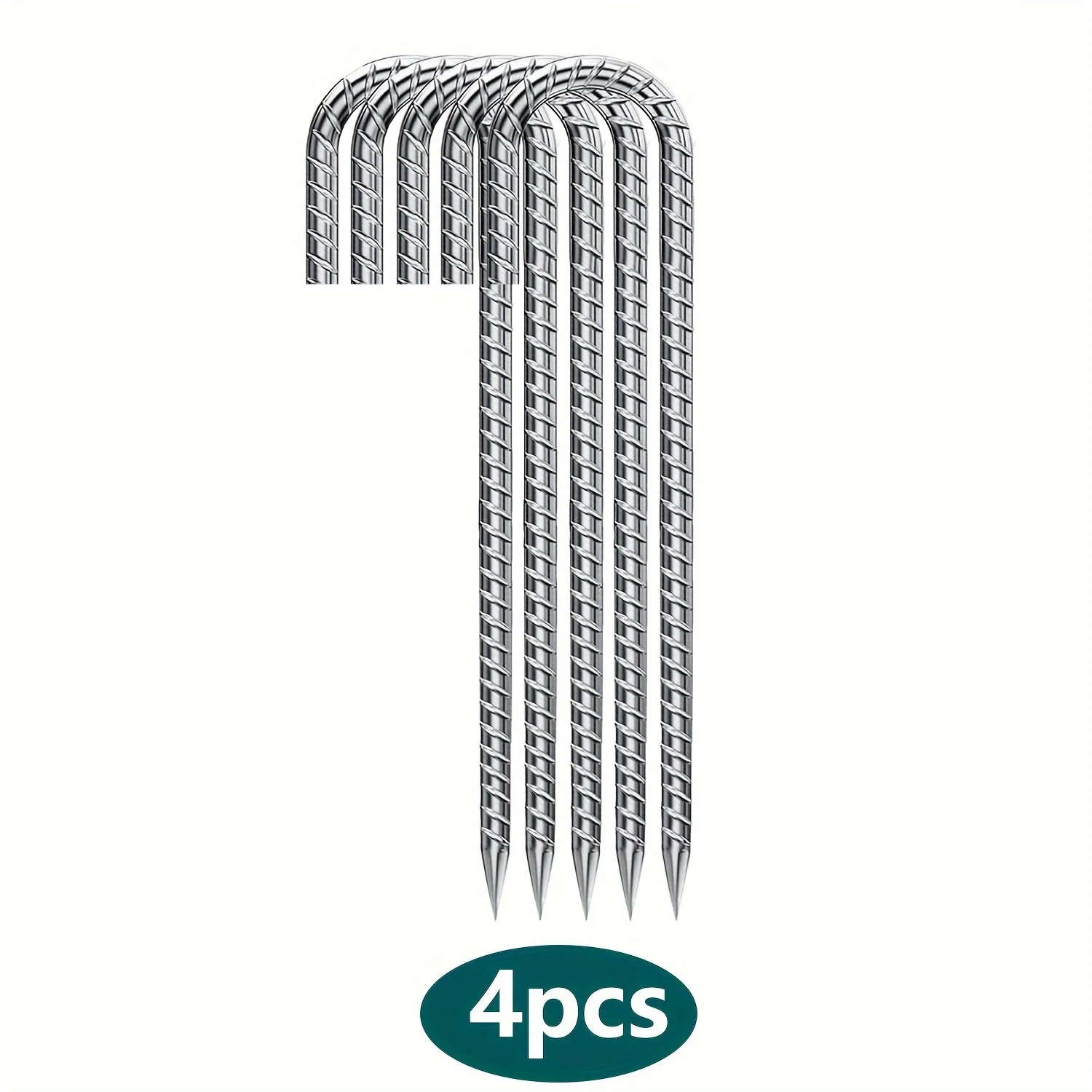 Piquets de barres d'armature à crochet en J 12 pouces, argent, ancres au sol robustes de qualité pro