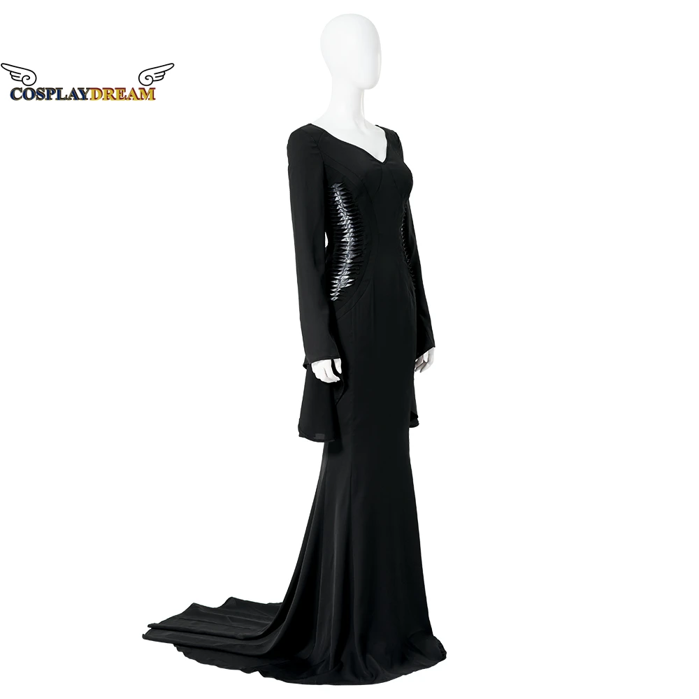 Addams Wednesday Morticia Addams Cosplay Costume Halloween Sexy Black Dress Adult Women Punk Gothic Witch Slim Gown Dress