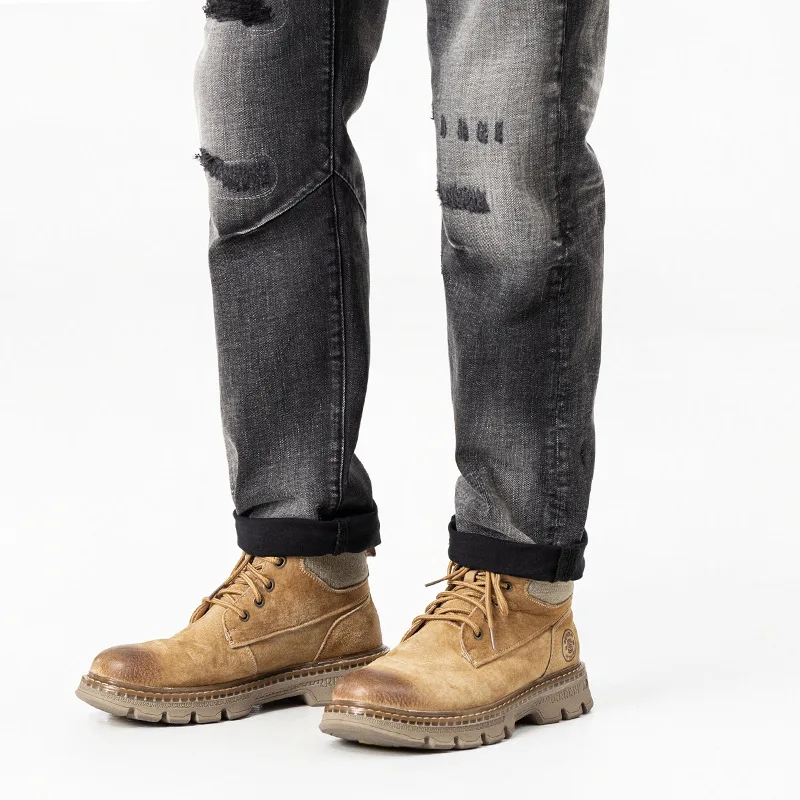 أسود وجينز للرجال، طراز خريف 2025 الجديد، سراويل حنين كلاسيكية بفتحة ممزقة ومستقيمة الساق