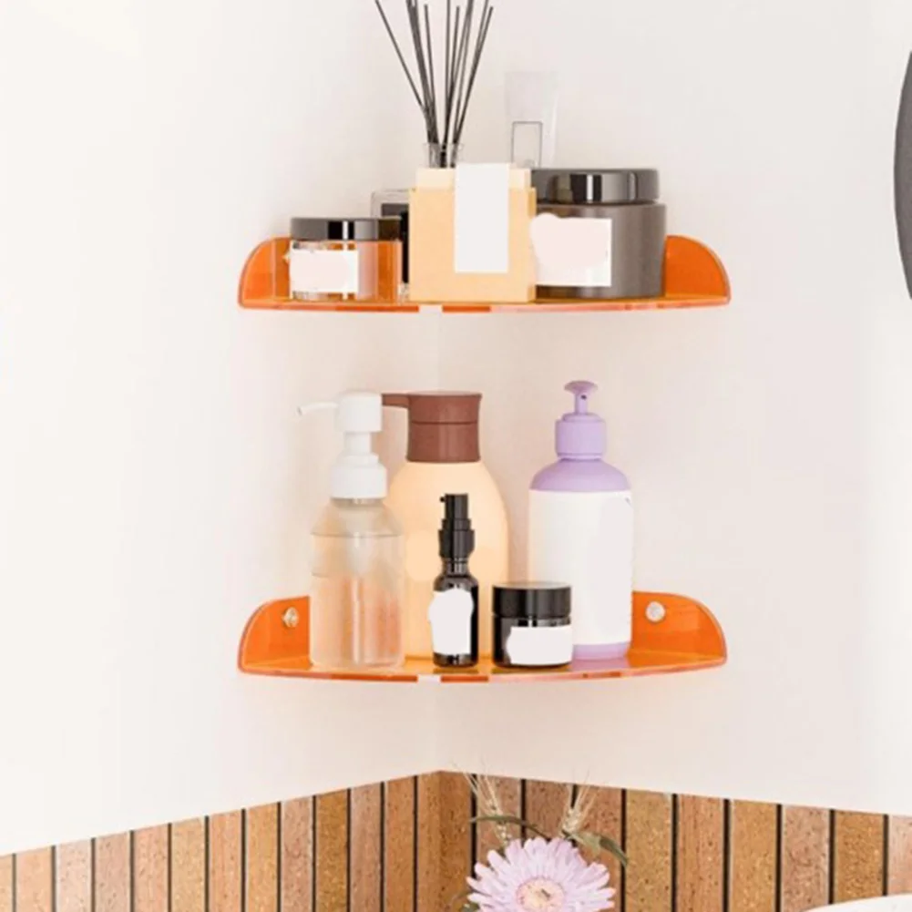 2 Acrylic Floating Corner Shelves with Iridescent Finish for Wall Mounting in Bathroom Kitchen Bedroom and Office