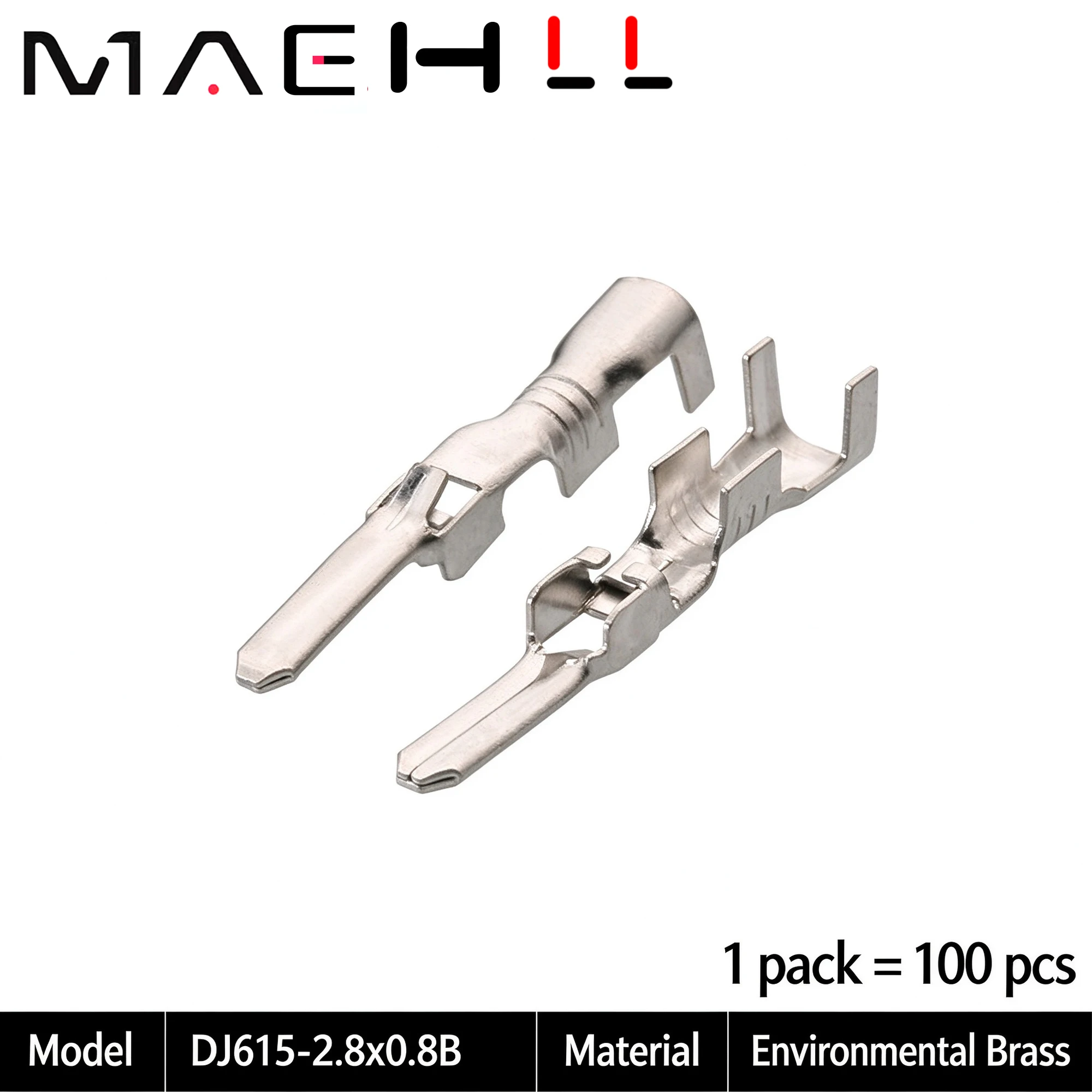 100Pcs 2.8mm Brass Male Spade Terminal DJ615-2.8*0.8B Auto Wire Crimp Connector Pin For VW Audi Skoda Car Wiring Harness