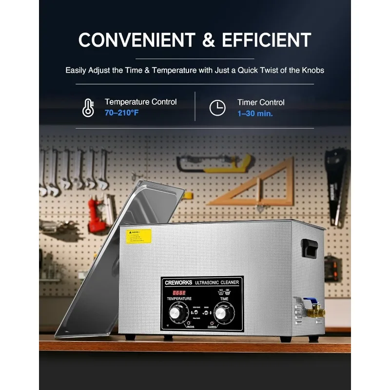 CREWORKS 30L Ultrasonic Cleaner with Heater and Timer, 600W Stainless Steel Ultrasonic Cleaner Machine with Degas & Gentle Modes