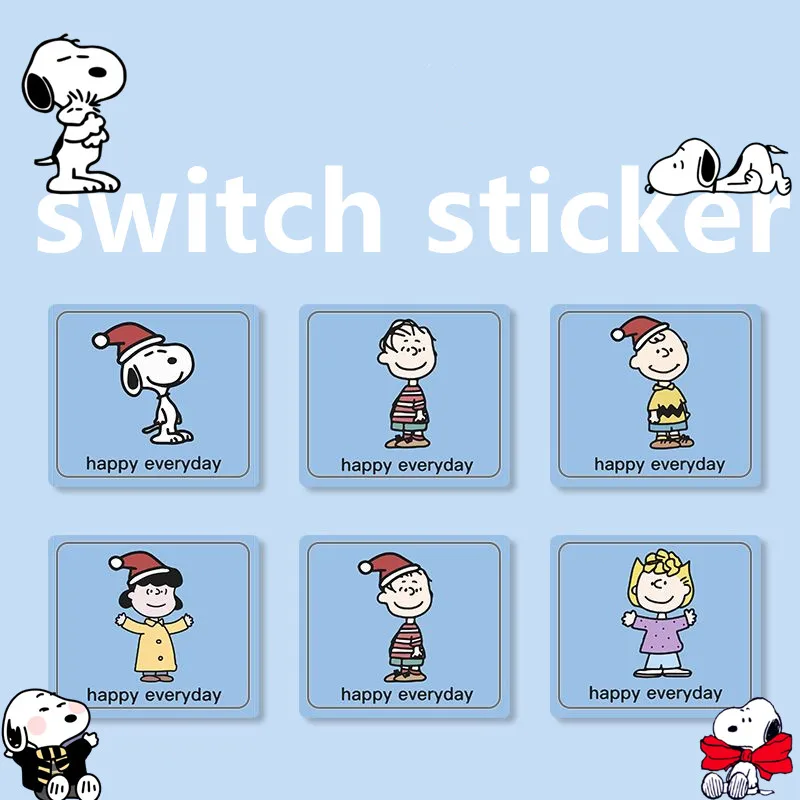 6 Sets Snoopy Switch Sticker Kawaii Student Room Decorate Patch Anime Cartoon Graffiti Layout Paster Tags Decals Festival Gift