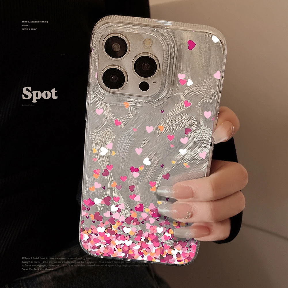 Silk Texture Phone Case For Samsung Galaxy S26 Ultra S25 S24 S23 S22 Plus FE A56 A55 A54 A36 5G Pink Colorful Mini Hearts Cover