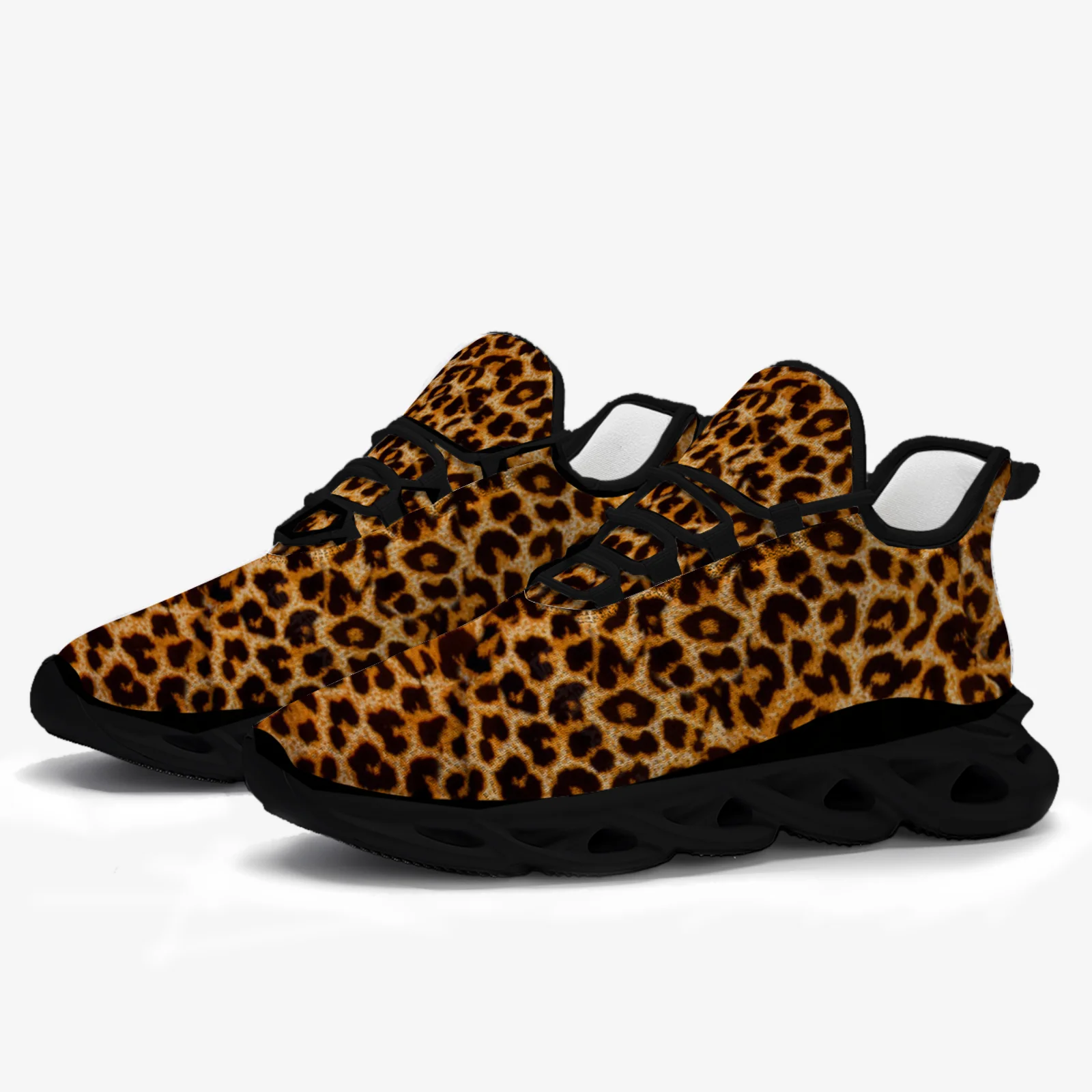 

Customizable leopard print men's and women's casual sports shoes, lightweight and breathable running shoes and flat shoes