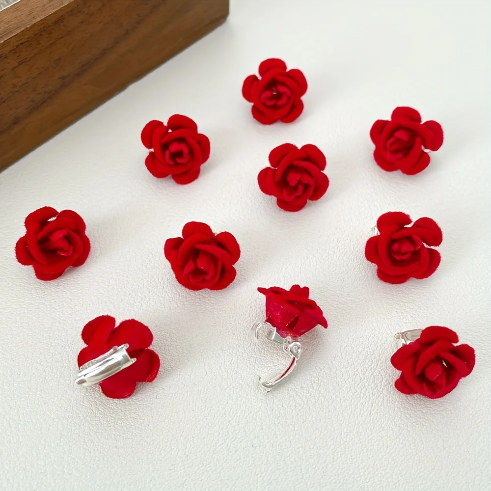 10 Pieces of Red Flower Hairpins Suitable for Girls