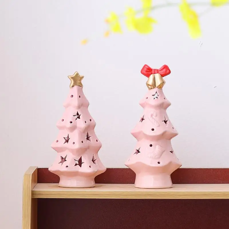 Ceramic Tree Night Light Pre-Lit Tabletop Christmas Tree Holiday Night Lights Figurines Table Centerpiece for Mantel Bookshelf