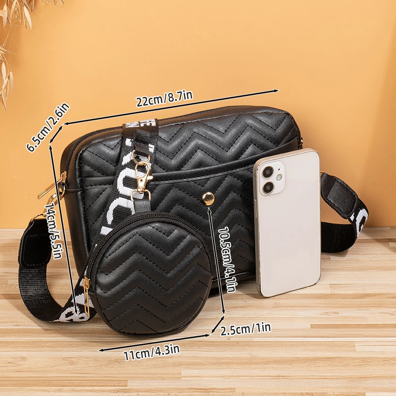 k114Fashionable embroidery single-shoulder V-pattern two-piece small square bag, letter shoulder strap single-shoulder bag