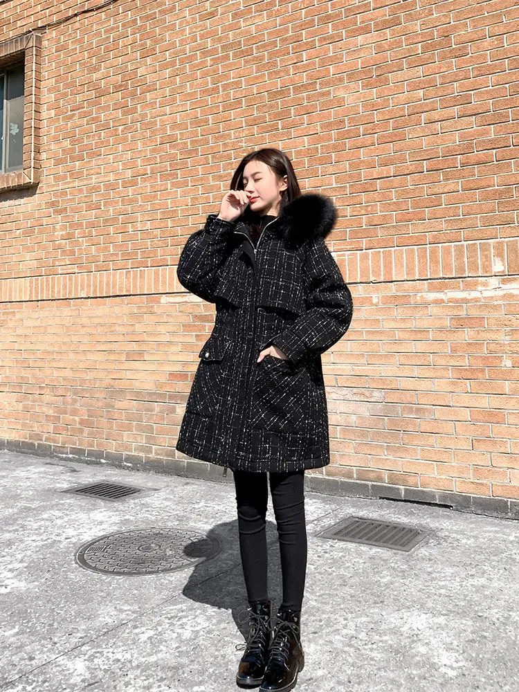 

White Duck Parker Down Jacket for Women 2023 New Korean Winter Mid-Length Hooded Thicked Down Coat Ladies Long Sleeve Tops