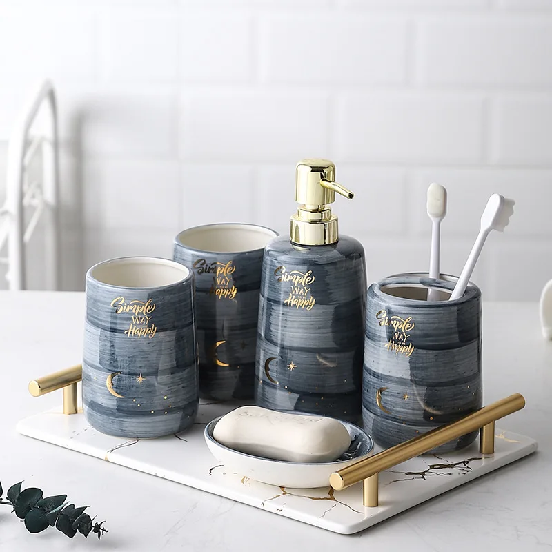 Five-Piece Ceramic Bathroom Set with Washbasin Factory Direct Sales Creative Room Decoration