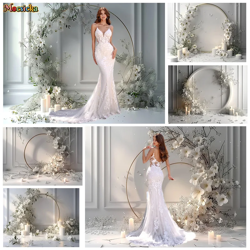 

Mocsicka Spring Photography Backdrops Wedding Party Floral Round Background Happy Birthday Adult Maternity Photo Banner Studio