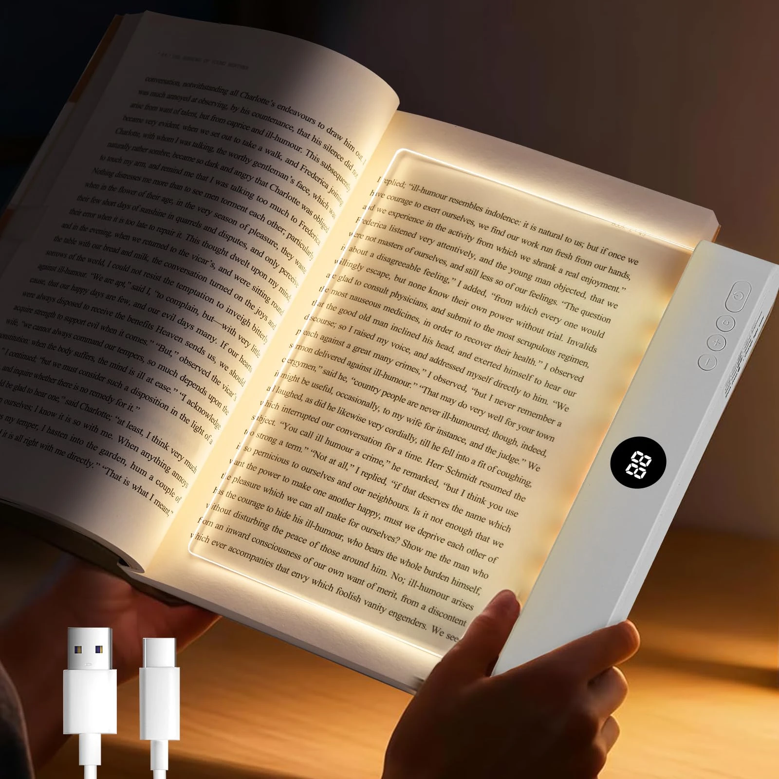 Book Light, Led Lights, Rechargeable LED Flat Book Lights，3 Colors & Timer, Dimmable Panel Plate Book Lamp